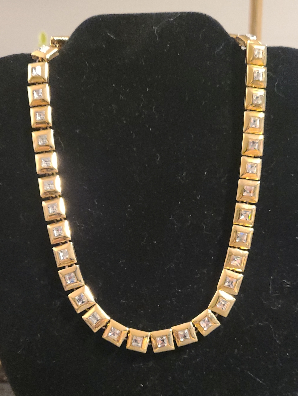 Vintage Gold Tone Rhinestone Statement Necklace